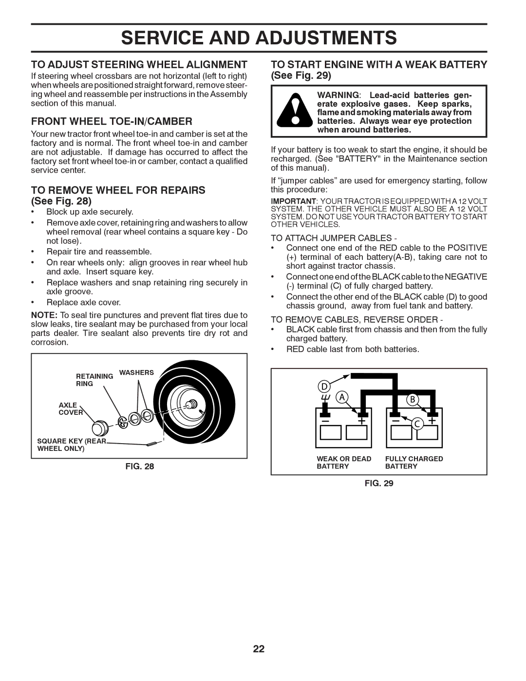 Husqvarna TS300-E3 To Adjust Steering Wheel Alignment, Front Wheel TOE-IN/CAMBER, To Remove Wheel for Repairs See Fig 