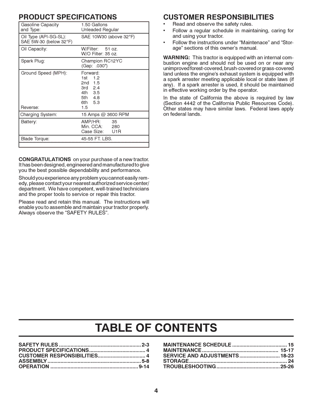 Husqvarna TS300-E3 manual Table of Contents 