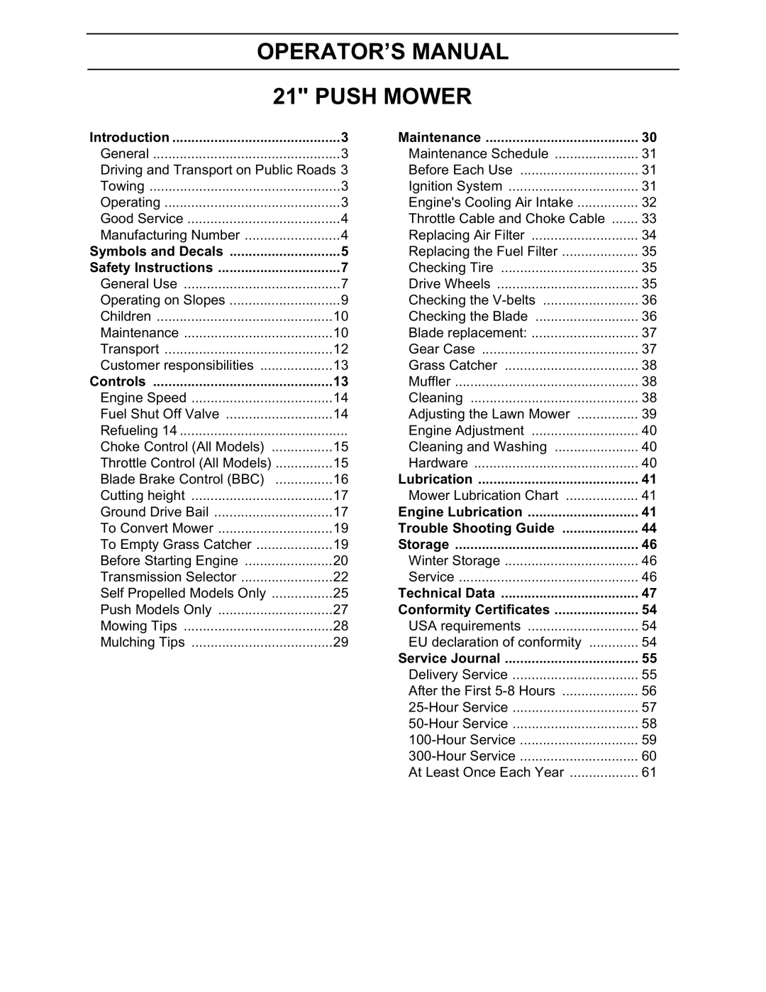 Husqvarna W21K, W21SK, W21SBK, W53SBEK, W53SEK, W21KC, W21SKC, W21SBKC manual OPERATOR’S Manual Push Mower, Introduction 