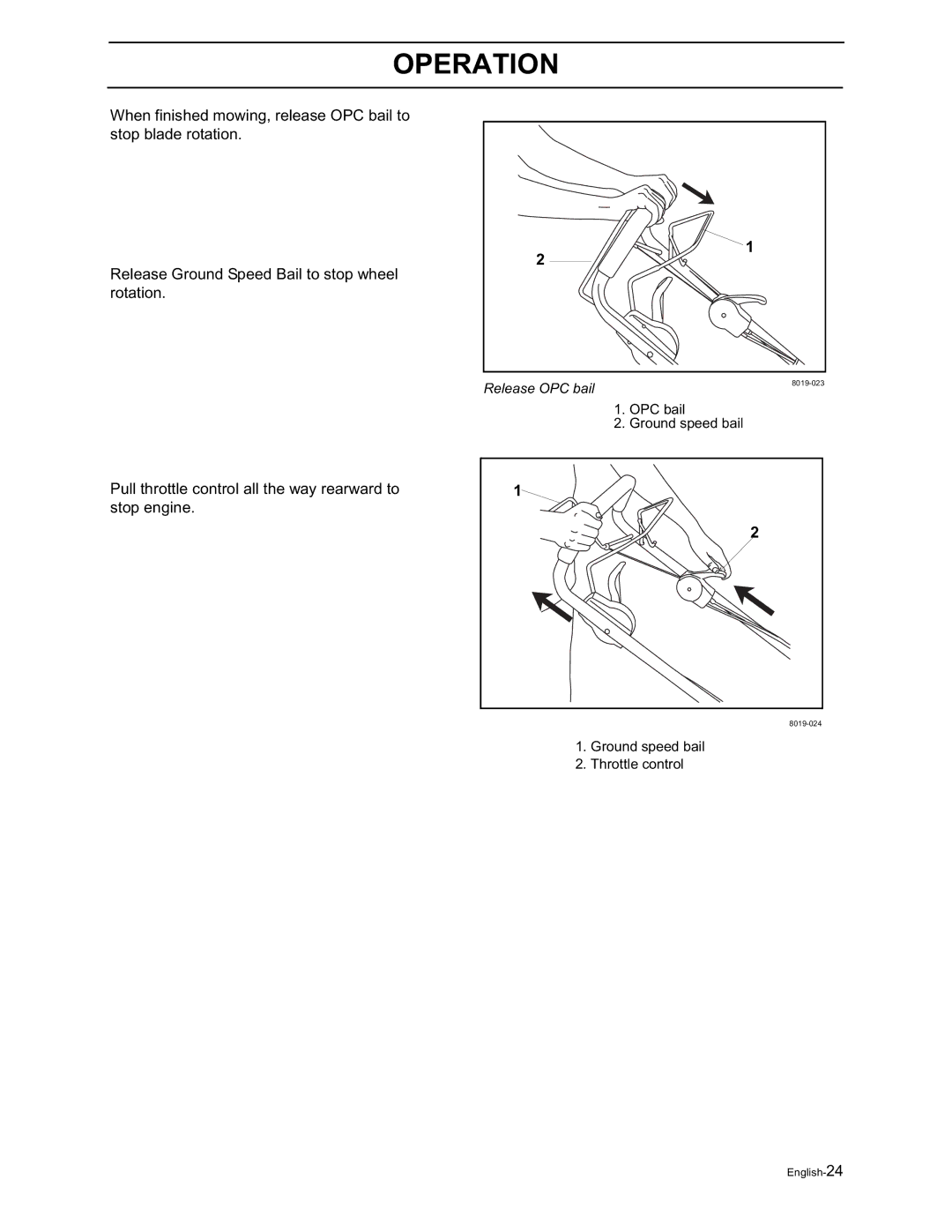 Husqvarna W21K, W21SK, W21SBK, W53SBEK, W53SEK, W21KC, W21SKC, W21SBKC manual Release OPC bail 