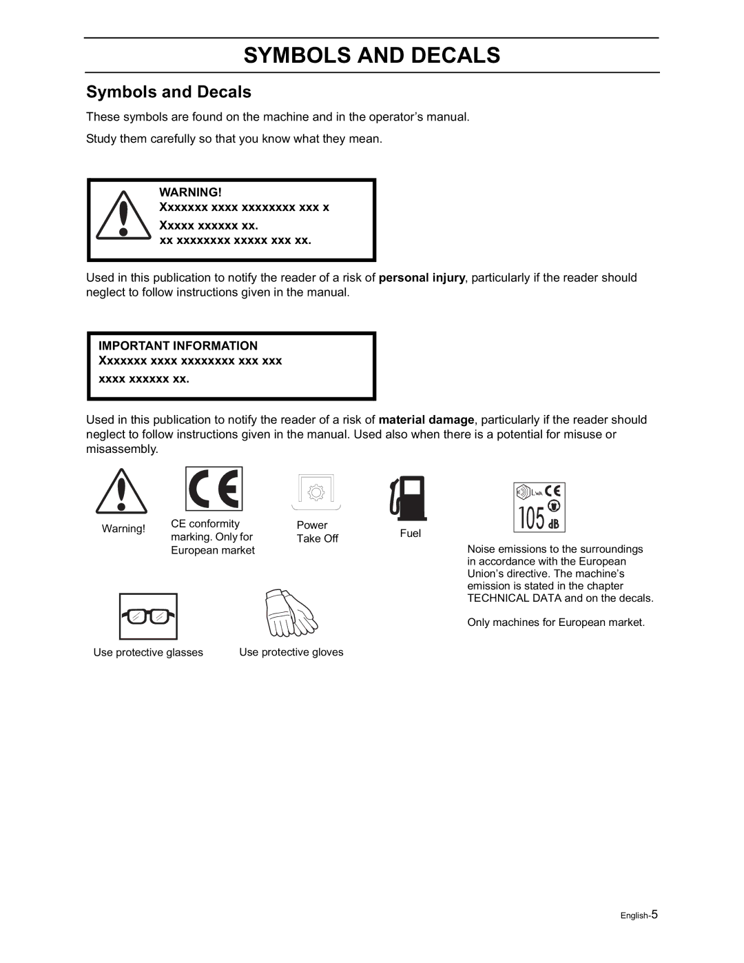 Husqvarna W21K, W21SK, W21SBK, W53SBEK, W53SEK, W21KC, W21SKC, W21SBKC manual Symbols and Decals 