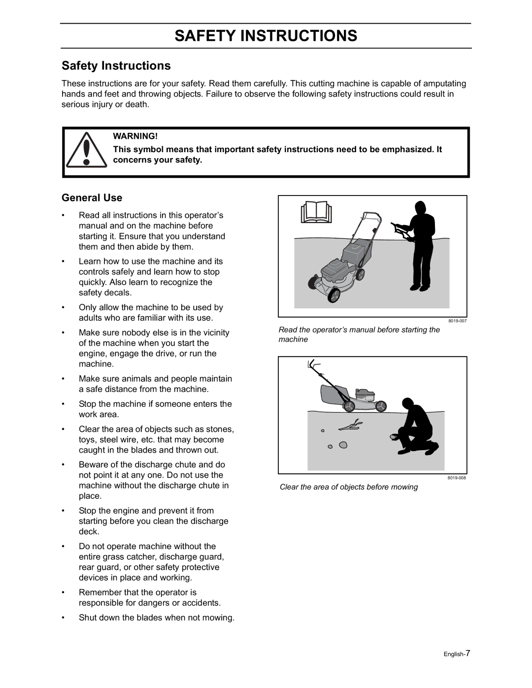 Husqvarna W21K, W21SK, W21SBK, W53SBEK, W53SEK, W21KC, W21SKC, W21SBKC manual Safety Instructions, General Use 