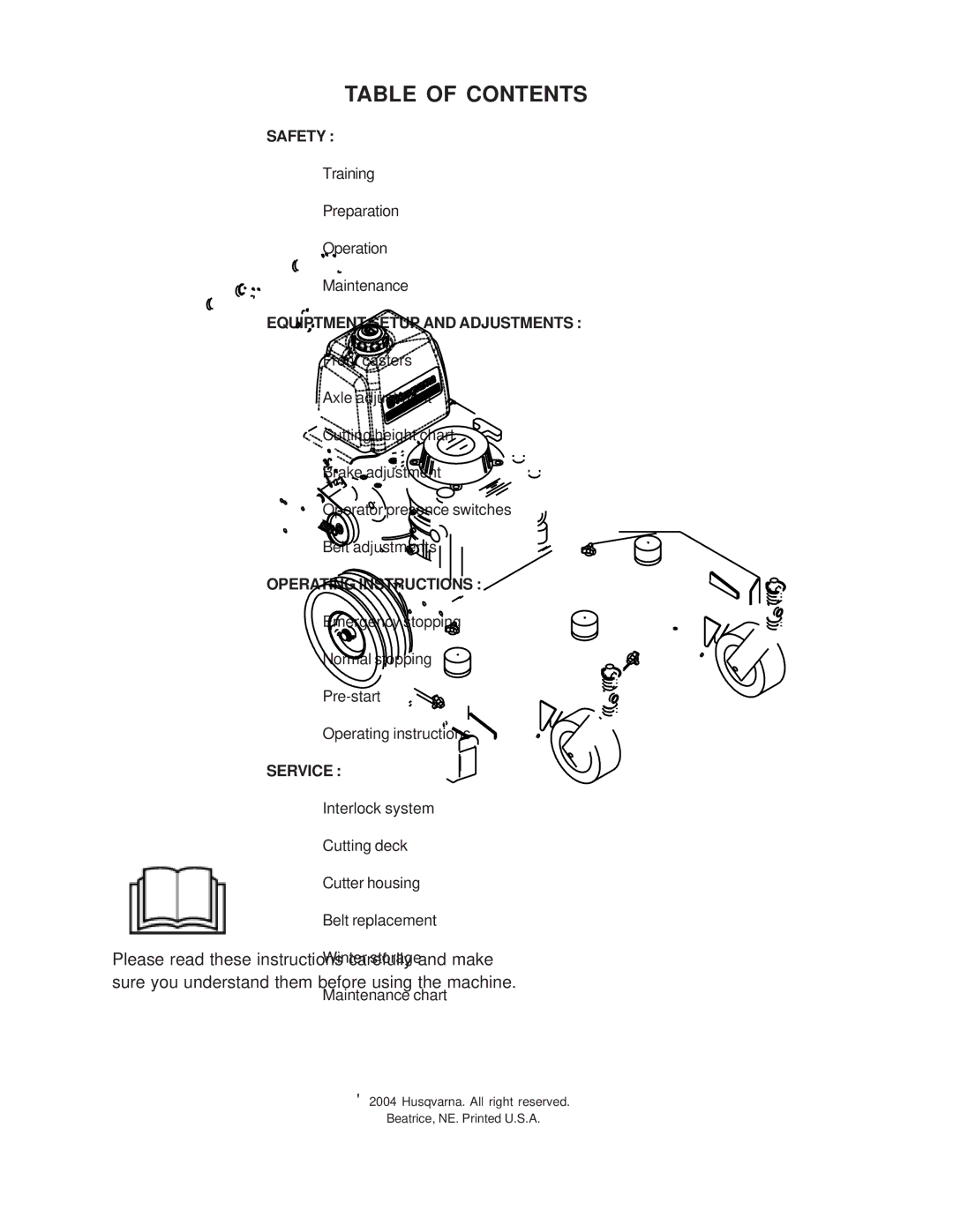 Husqvarna W3613, W3213, W4815, WG4815P manual Table of Contents 