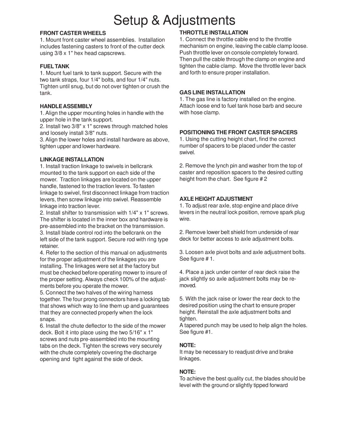 Husqvarna W3613, W3213, W4815, WG4815P manual Setup & Adjustments 