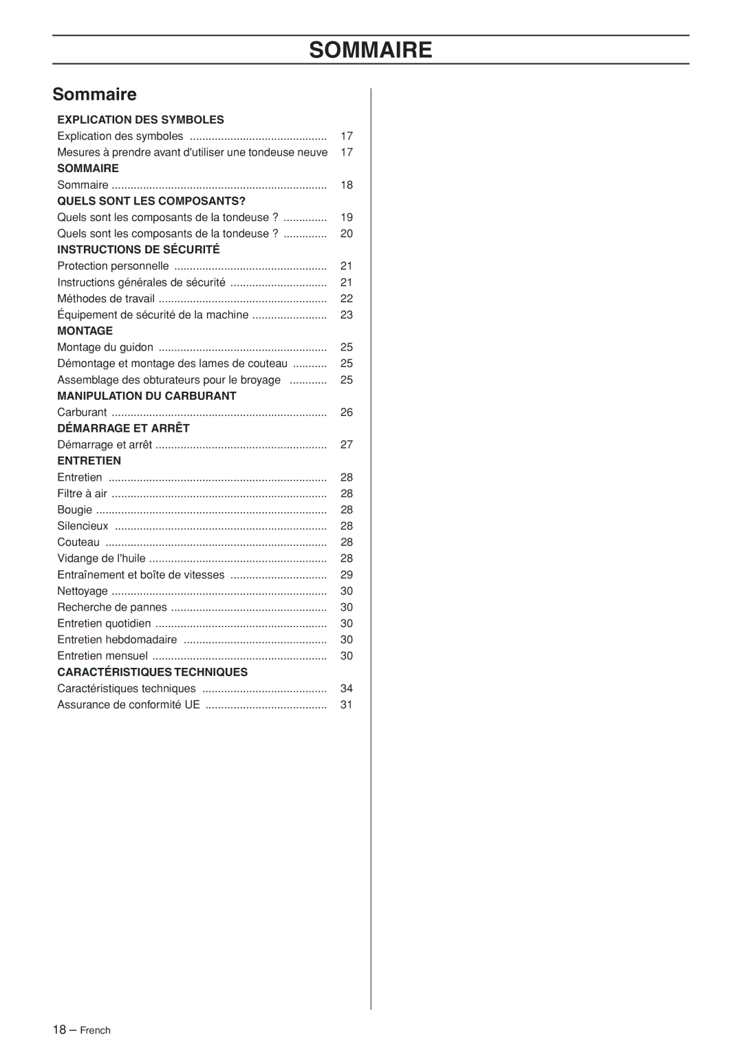 Husqvarna WB53S e, WB48S e manuel dutilisation Sommaire 