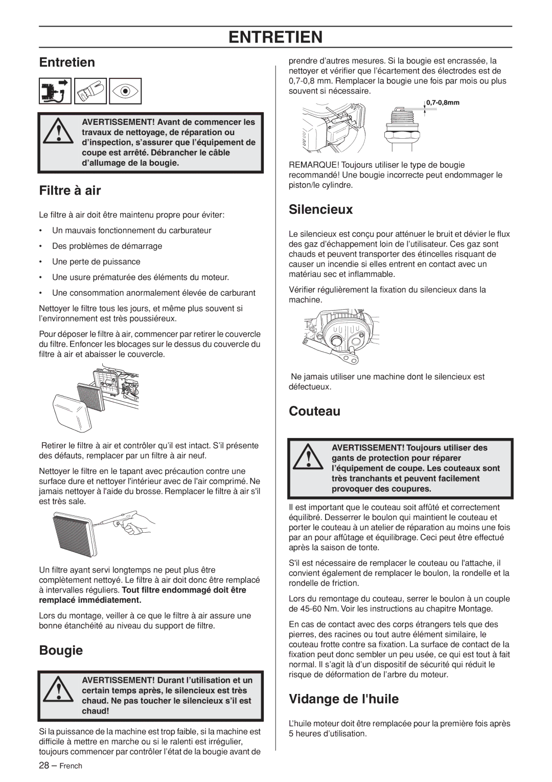 Husqvarna WB53S e, WB48S e manuel dutilisation Entretien 