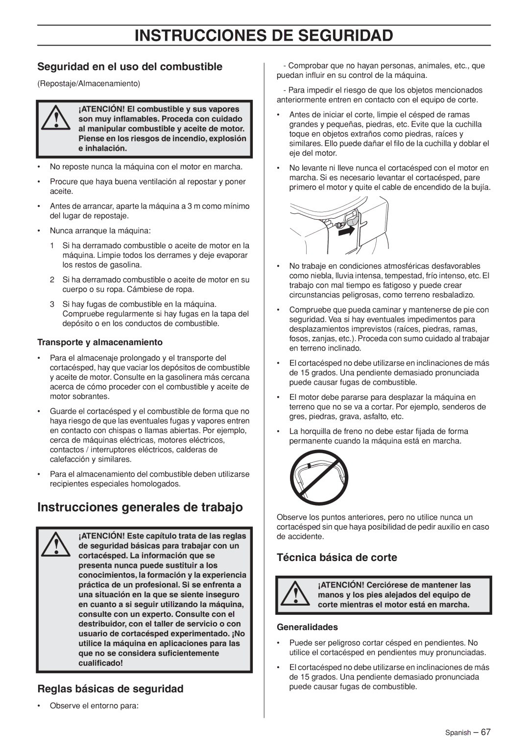 Husqvarna WB48S Instrucciones generales de trabajo, Seguridad en el uso del combustible, Reglas básicas de seguridad 