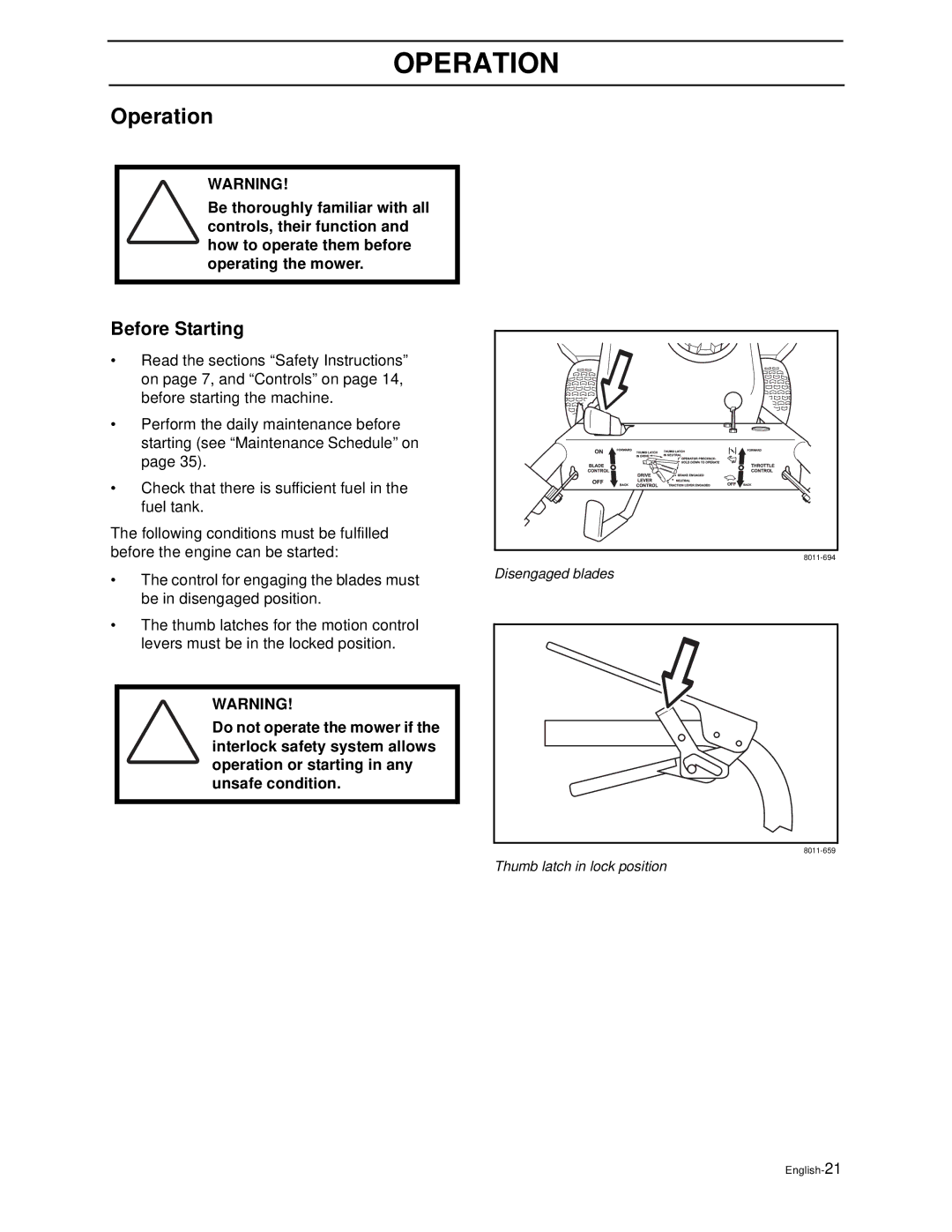 Husqvarna WG3213P/968999114, WG3613P/968999116, WG4815P/968999278 manual Operation, Before Starting 