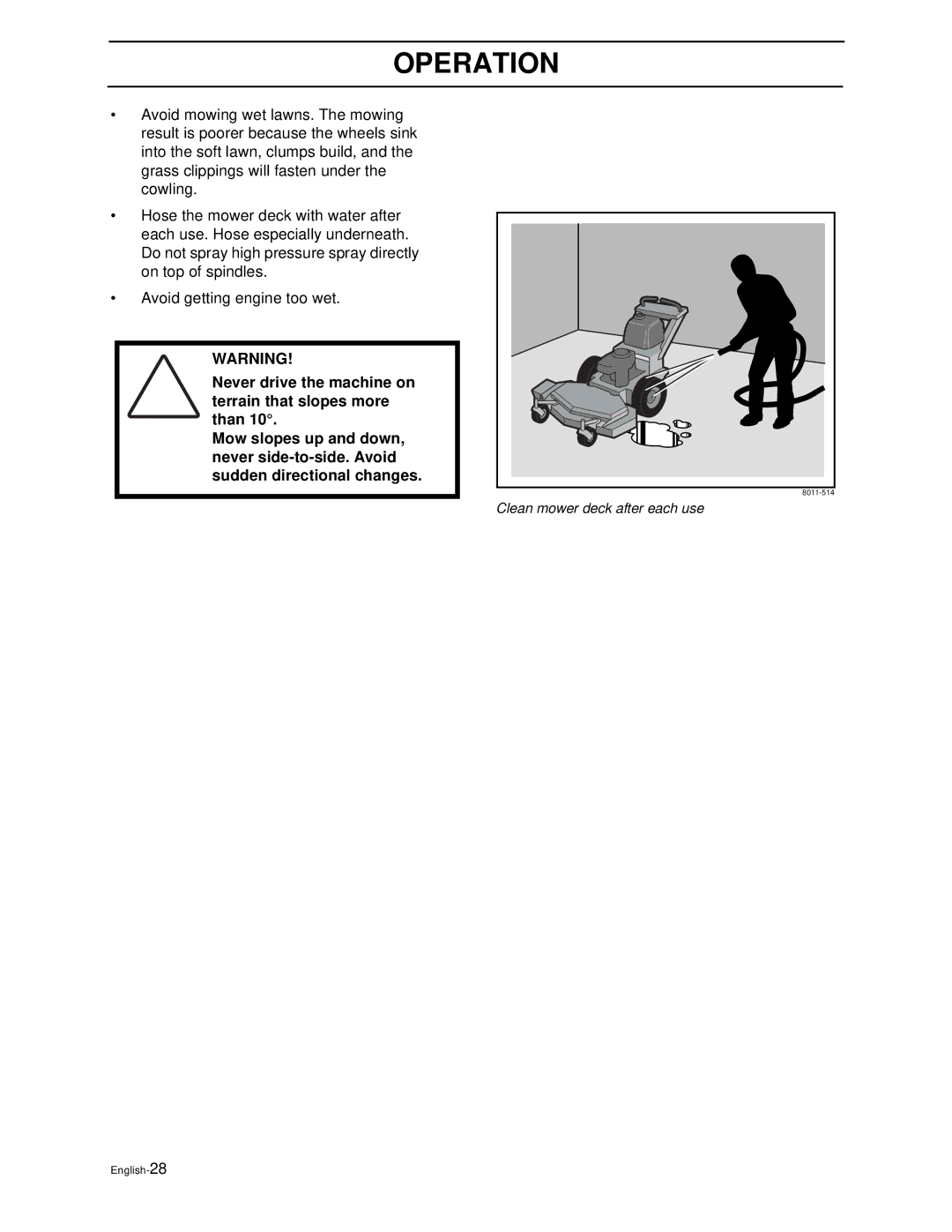 Husqvarna WG3613P/968999116, WG4815P/968999278, WG3213P/968999114 manual Clean mower deck after each use 