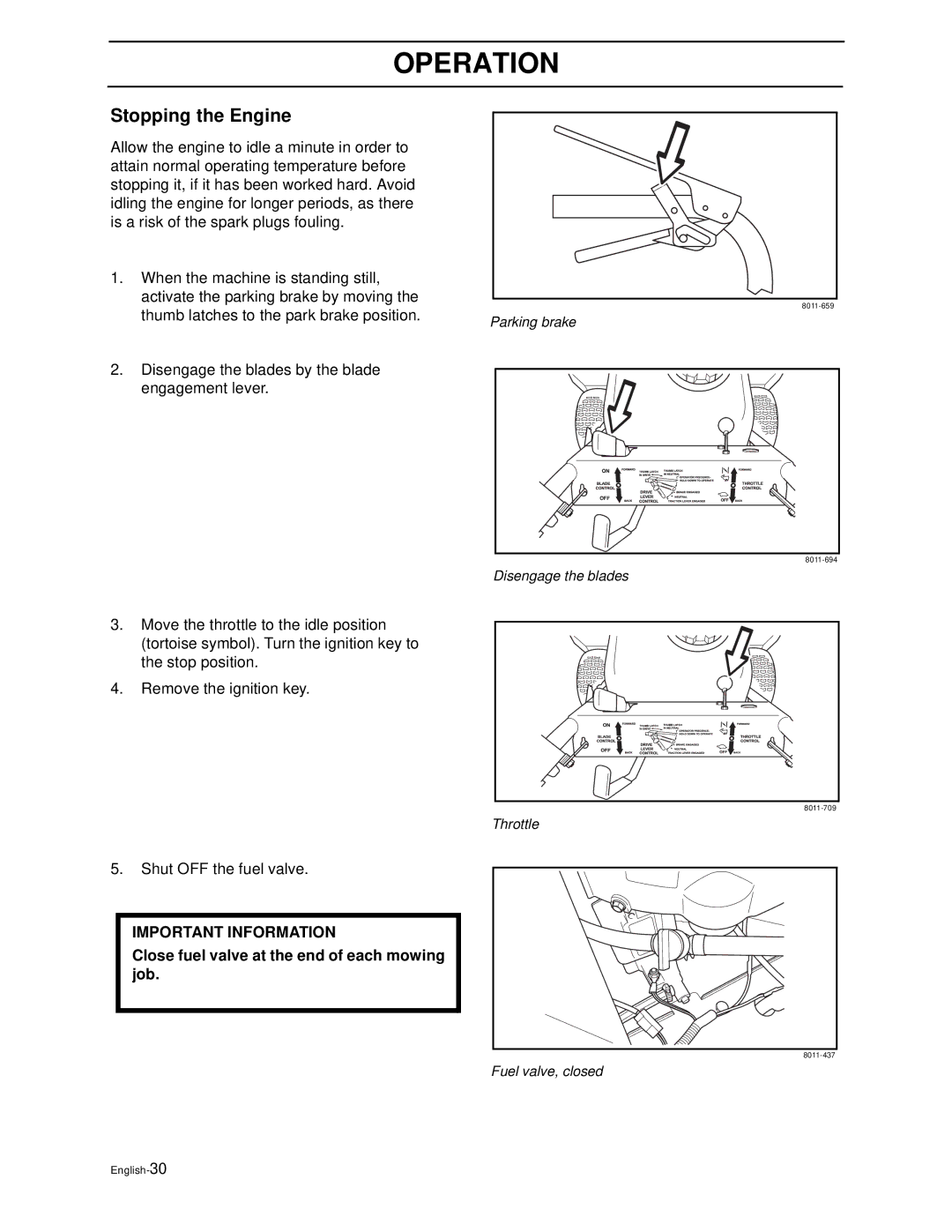 Husqvarna WG3213P/968999114, WG3613P/968999116, WG4815P/968999278 manual Stopping the Engine 