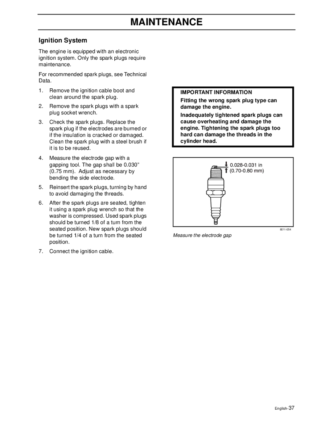 Husqvarna WG3613P/968999116, WG4815P/968999278, WG3213P/968999114 manual Ignition System 