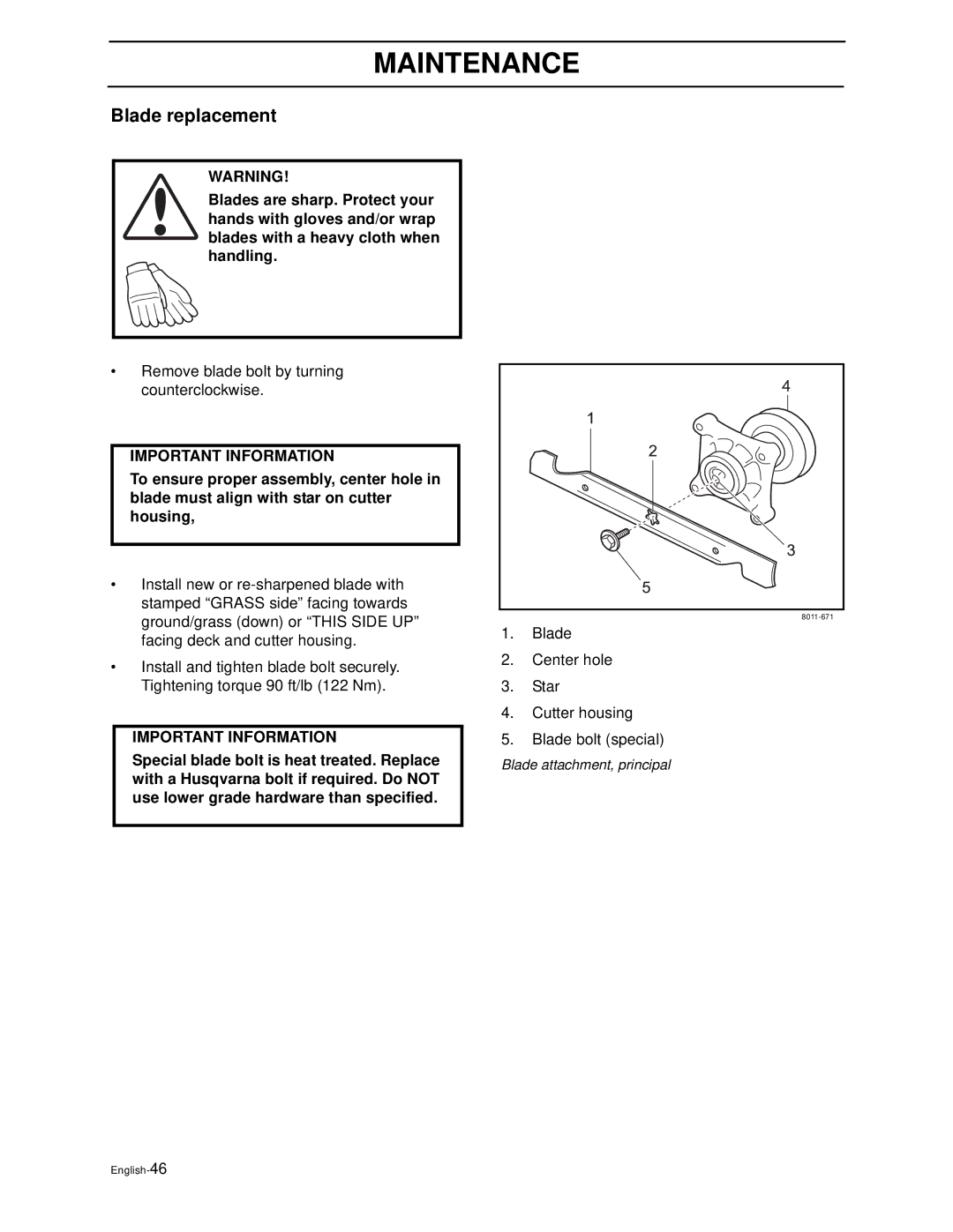 Husqvarna WG3613P/968999116, WG4815P/968999278, WG3213P/968999114 manual Blade replacement 