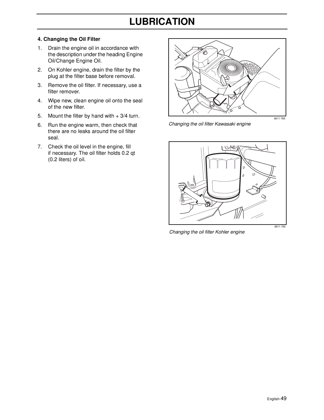 Husqvarna WG3613P/968999116, WG4815P/968999278, WG3213P/968999114 manual Changing the Oil Filter 