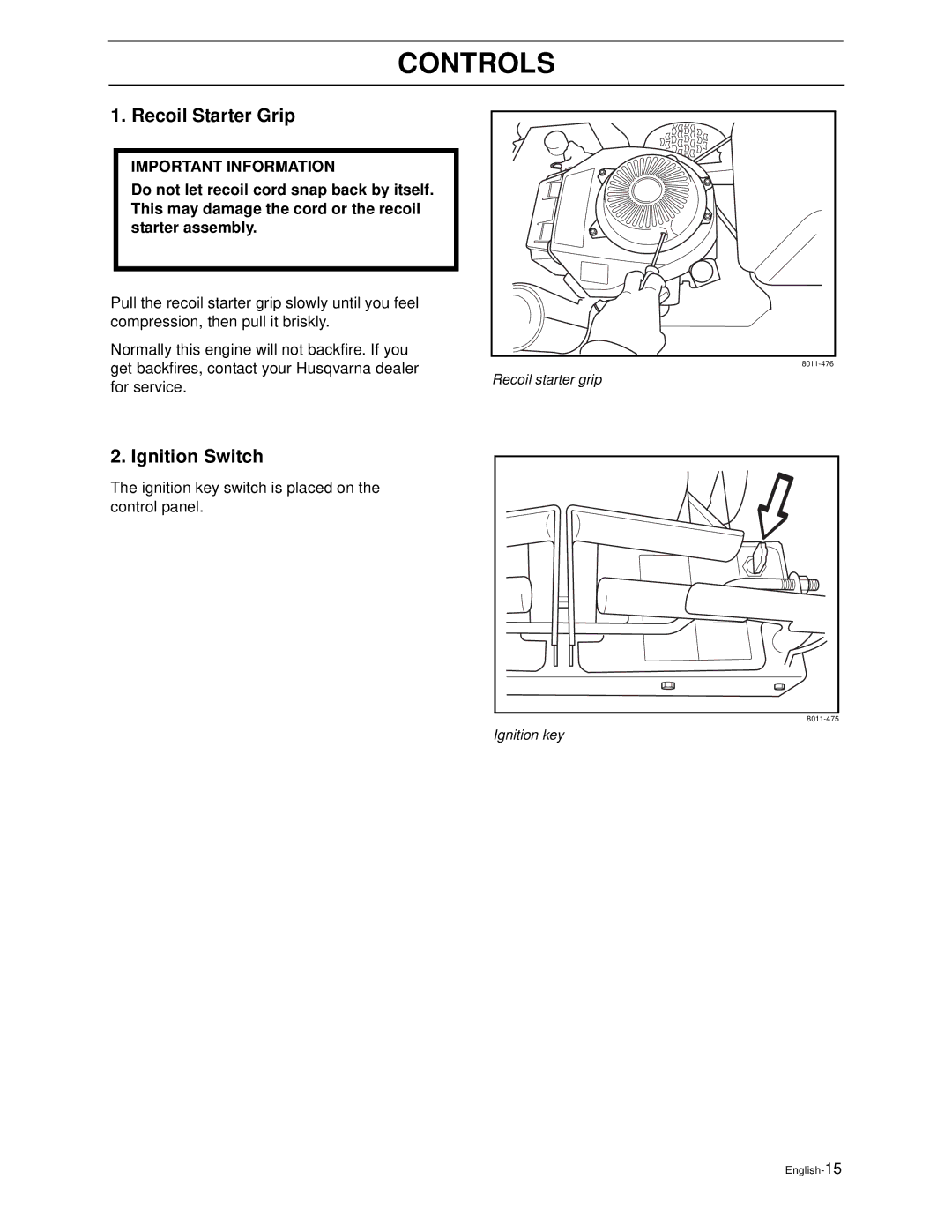 Husqvarna WG4815E, WG3613E manual Recoil Starter Grip, Ignition Switch 