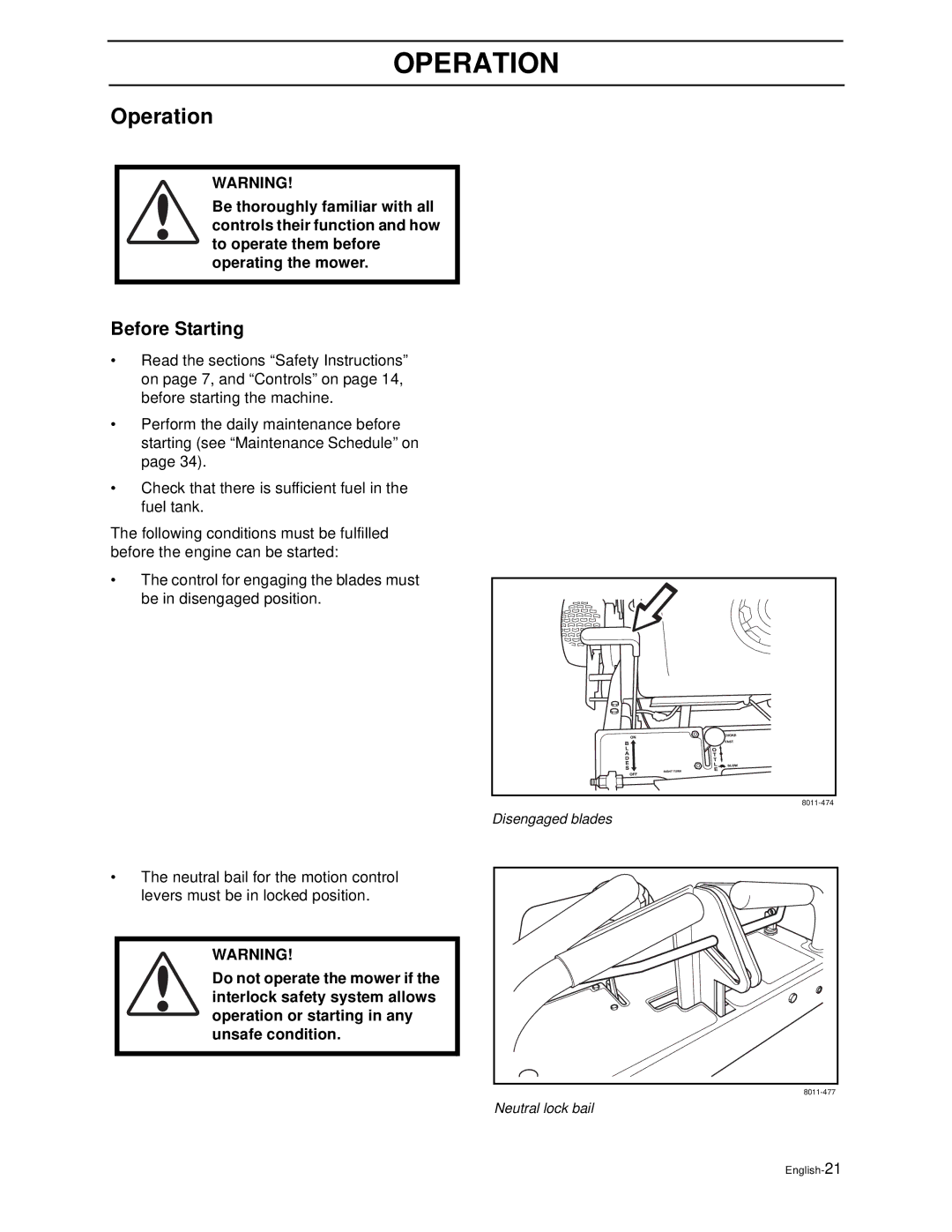 Husqvarna WG4815E, WG3613E manual Operation, Before Starting 