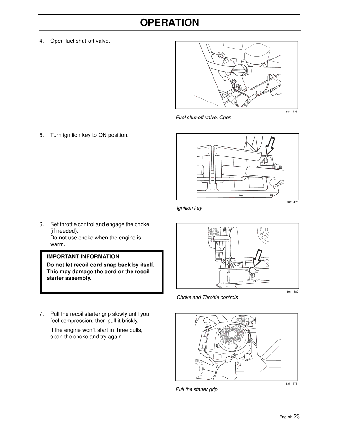 Husqvarna WG4815E, WG3613E manual Fuel shut-off valve, Open 