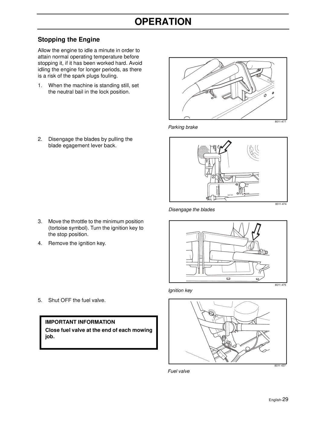 Husqvarna WG4815E, WG3613E manual Stopping the Engine 