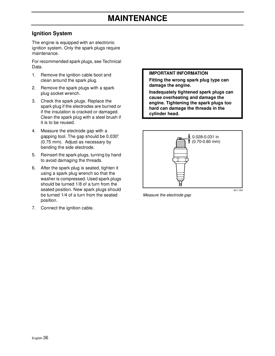 Husqvarna WG4815E, WG3613E manual Ignition System 