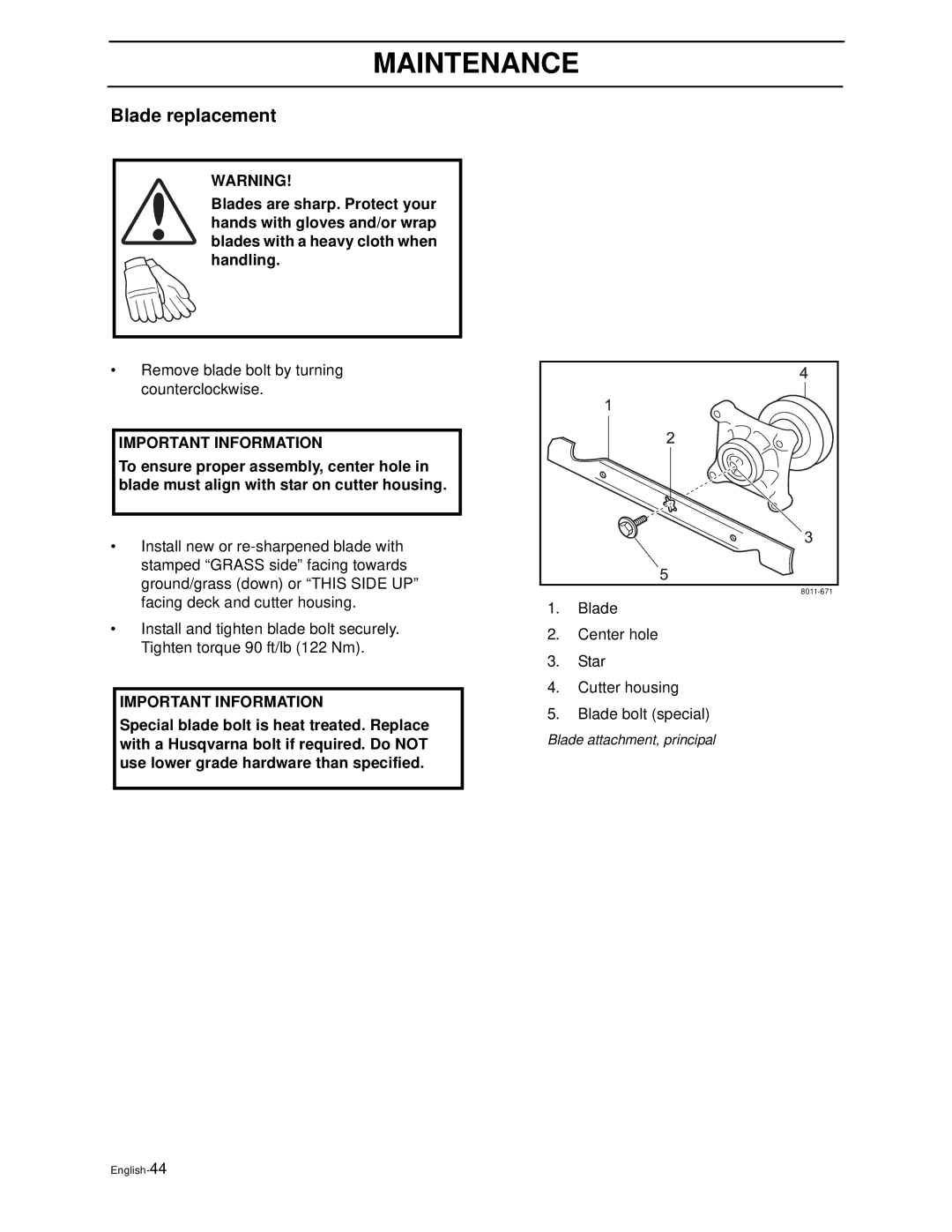 Husqvarna WG4815E, WG3613E manual Blade replacement 