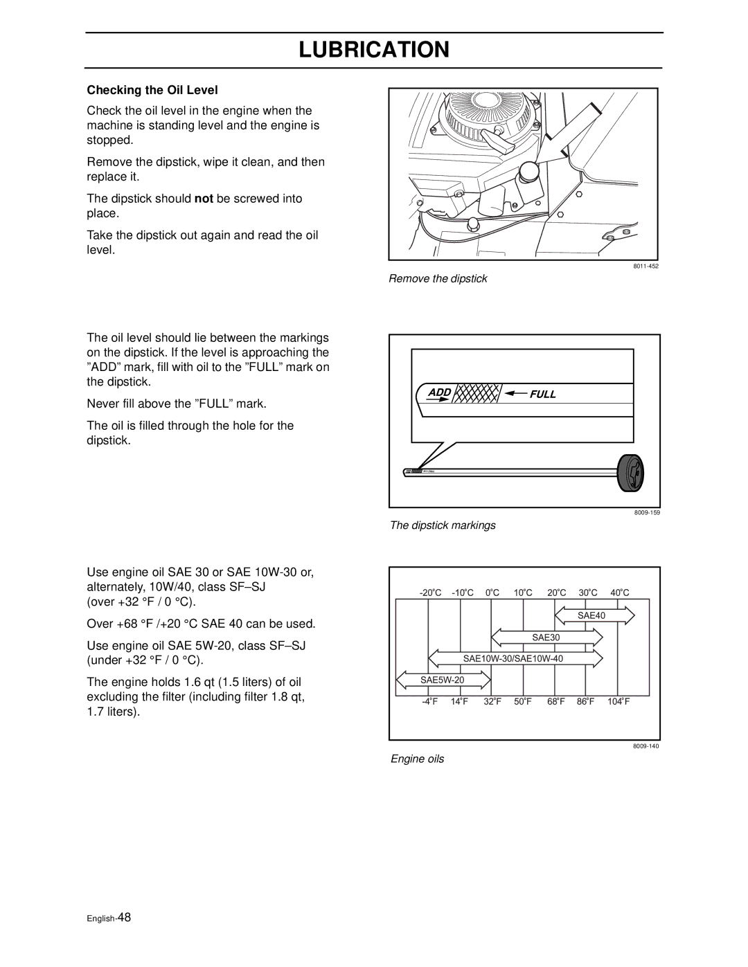 Husqvarna WG4815E, WG3613E manual Checking the Oil Level 