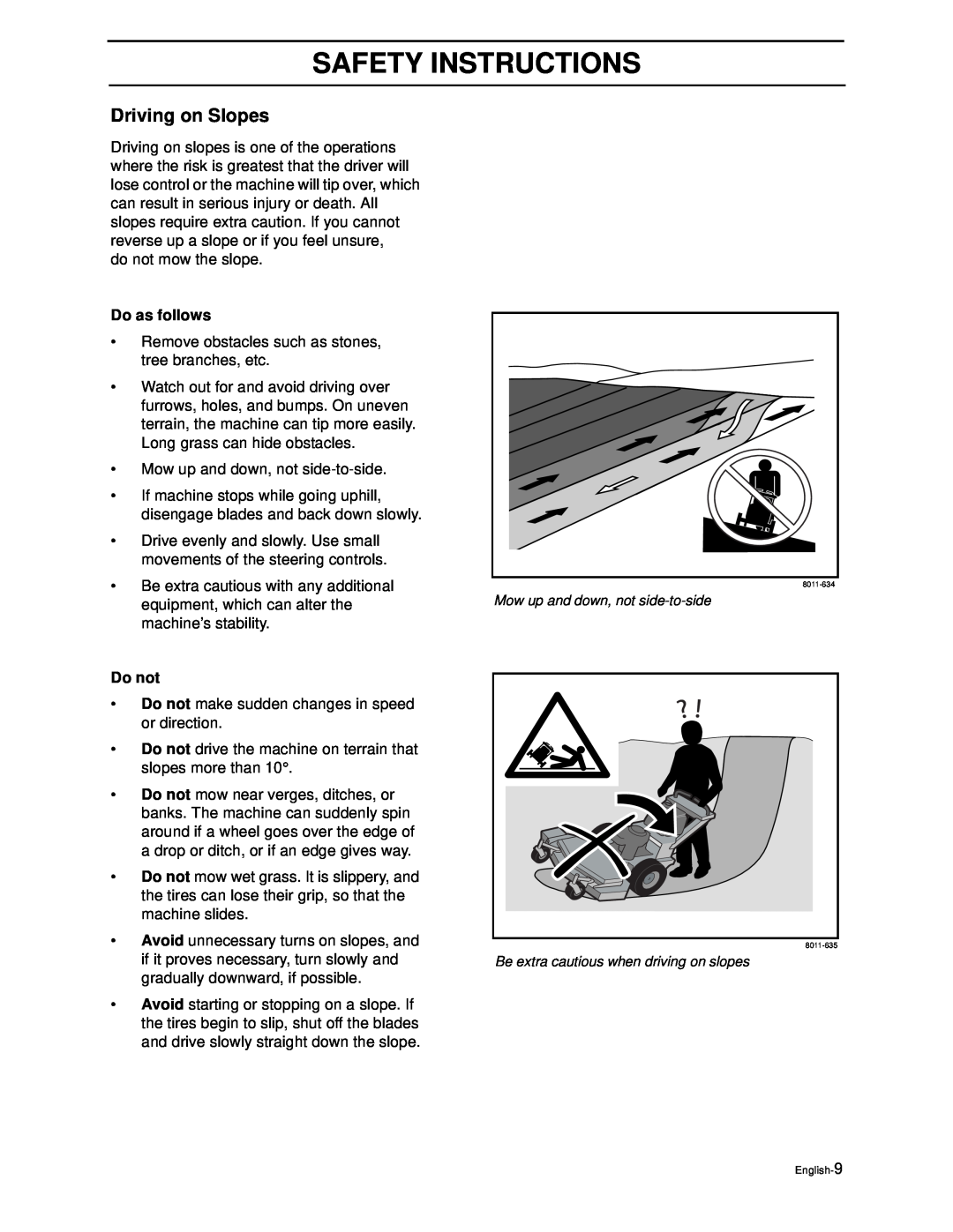 Husqvarna WG4815E, WG3613E manual Driving on Slopes, Safety Instructions, Do as follows, Do not 