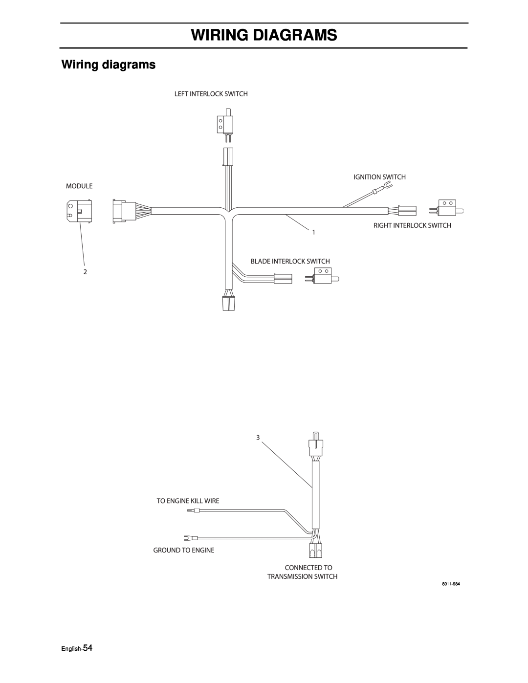 Husqvarna WG4815E, WG3613E manual Wiring Diagrams, Wiring diagrams, English-54, 8011-684 