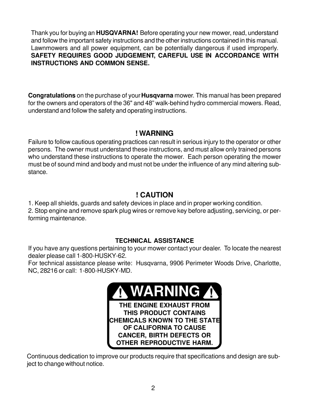 Husqvarna WH4817A, WH3614A, WH3615A manual Technical Assistance 