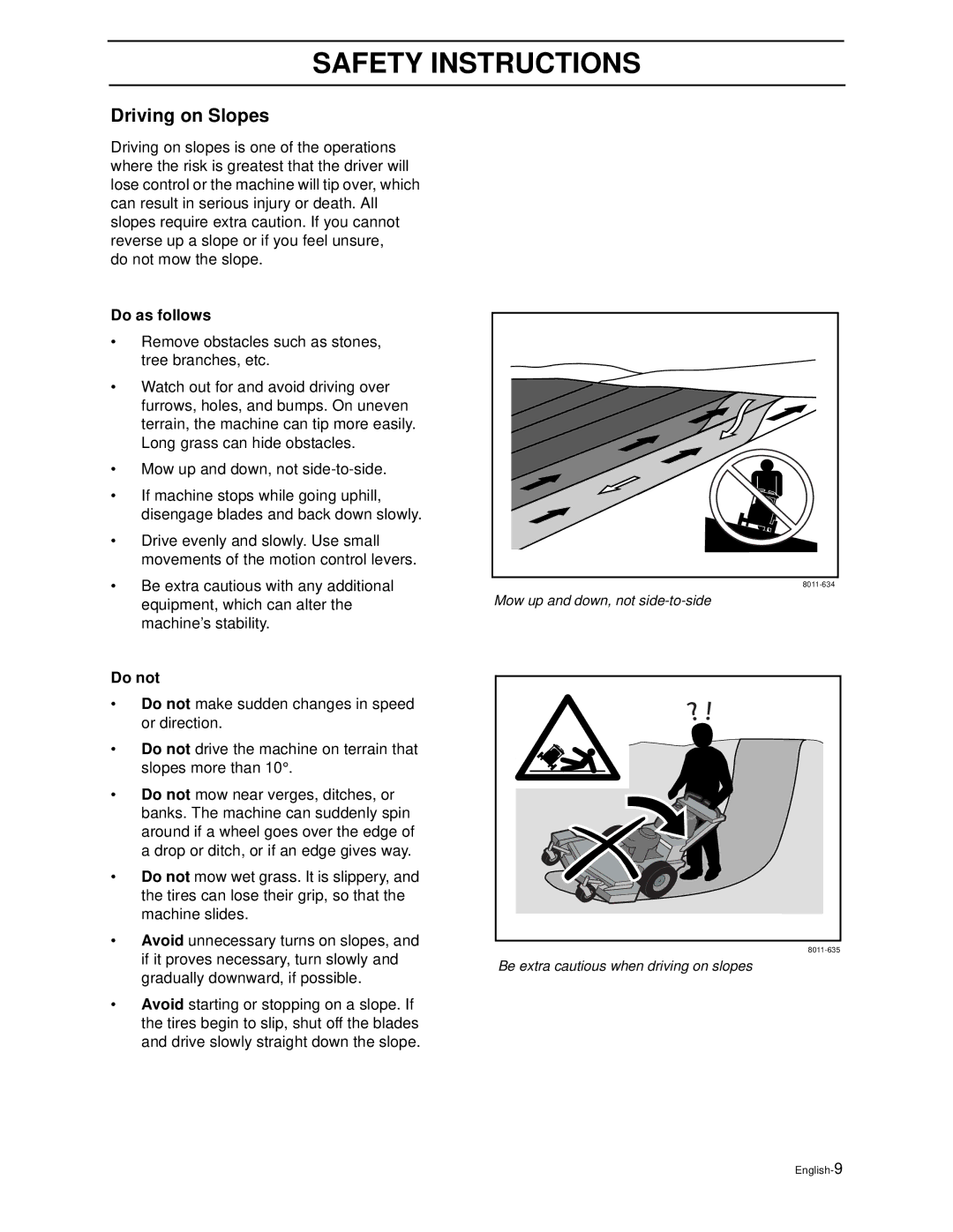 Husqvarna WH4817EFQ2, WH5219EFQ manual Driving on Slopes, Do as follows, Do not 