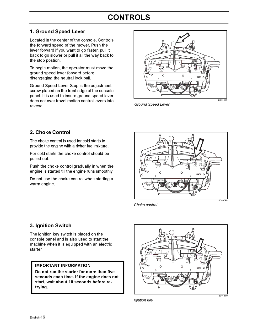 Husqvarna WH4817EFQ2, WH5219EFQ manual Ground Speed Lever, Choke Control, Ignition Switch 