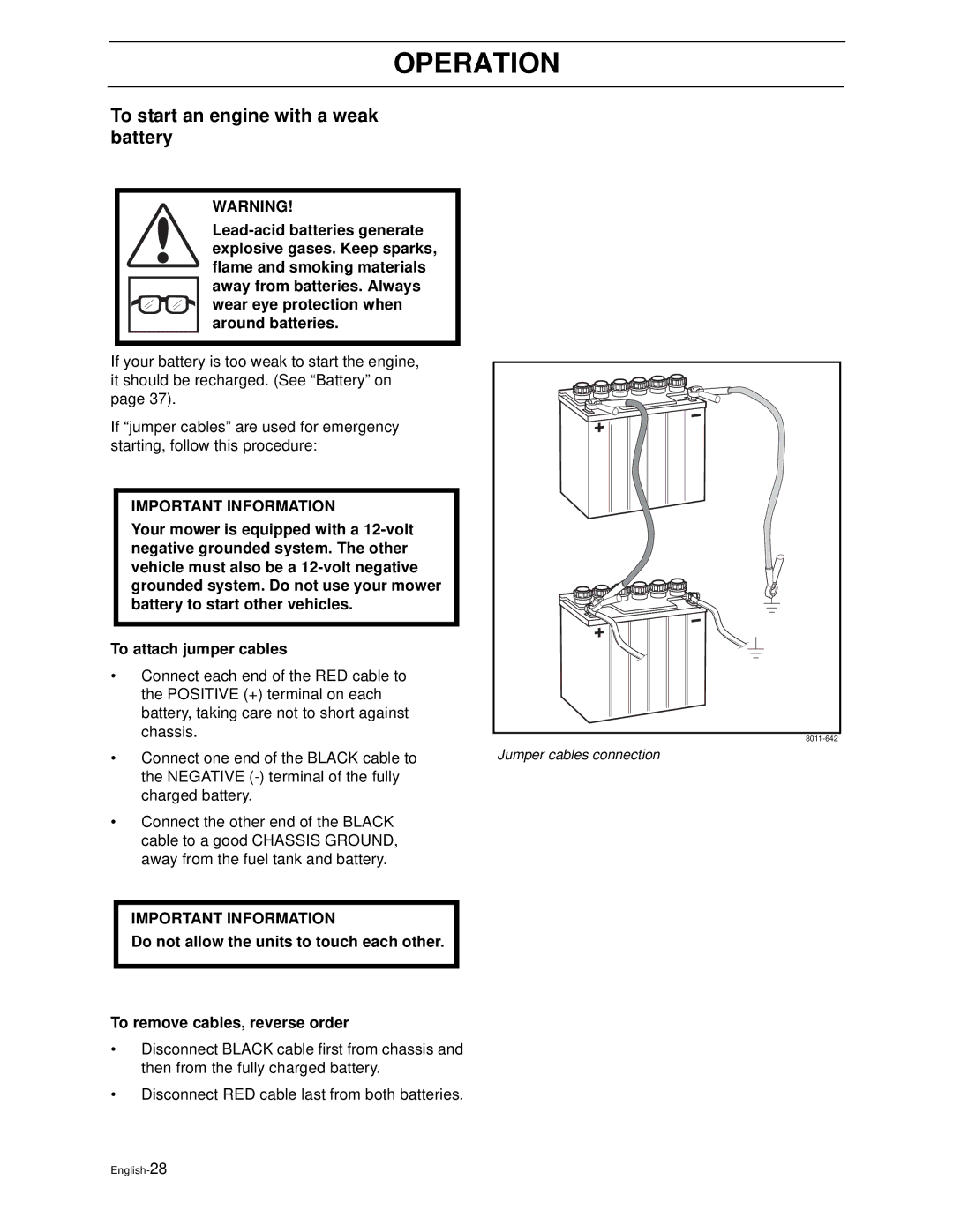 Husqvarna WH4817EFQ2, WH5219EFQ manual To start an engine with a weak battery 