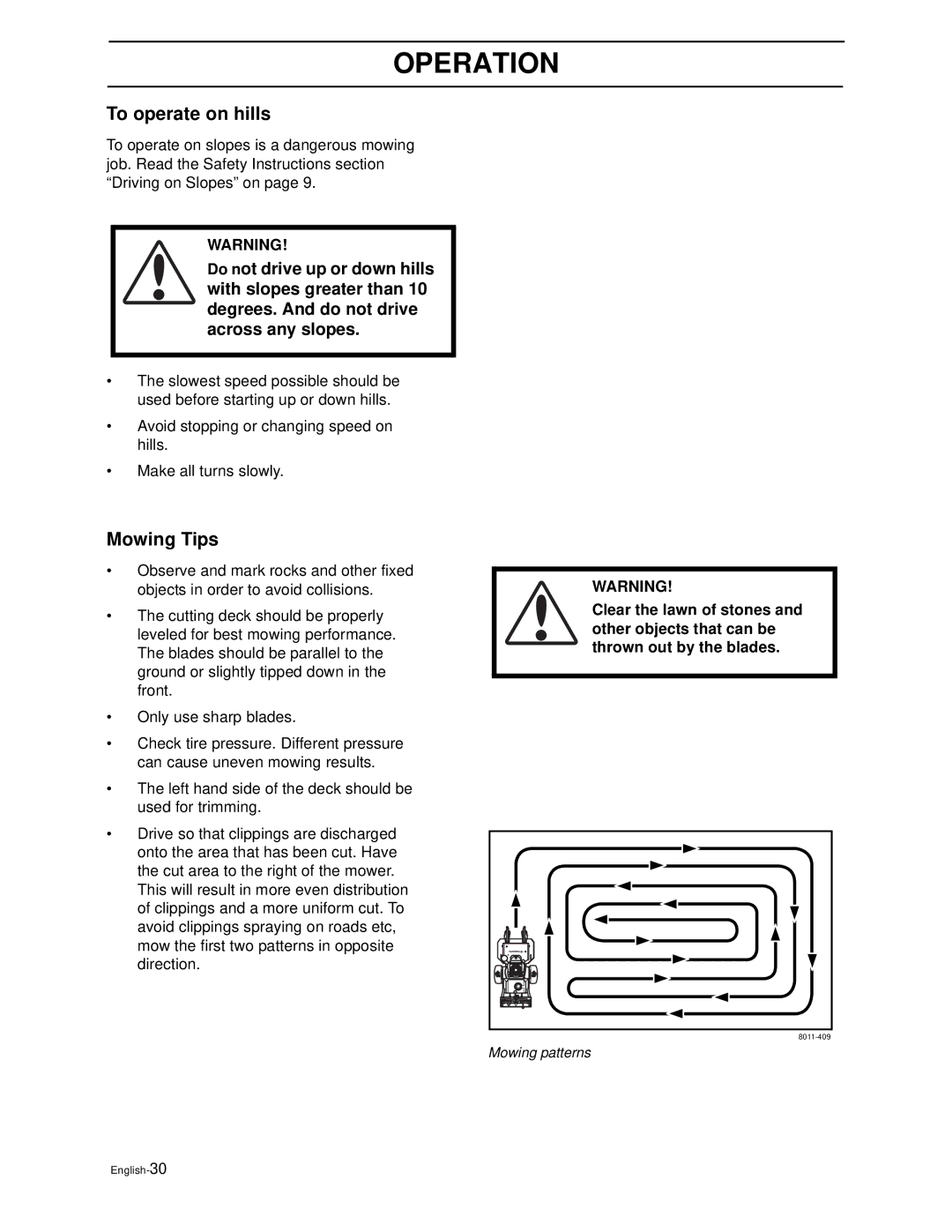 Husqvarna WH4817EFQ2, WH5219EFQ manual To operate on hills, Mowing Tips 