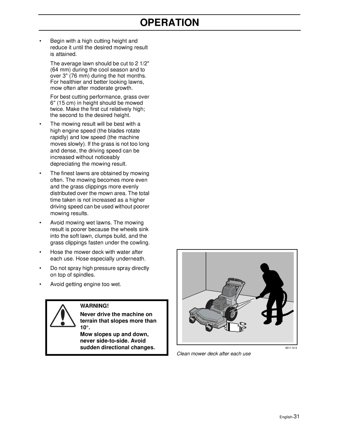 Husqvarna WH4817EFQ2, WH5219EFQ manual Clean mower deck after each use 