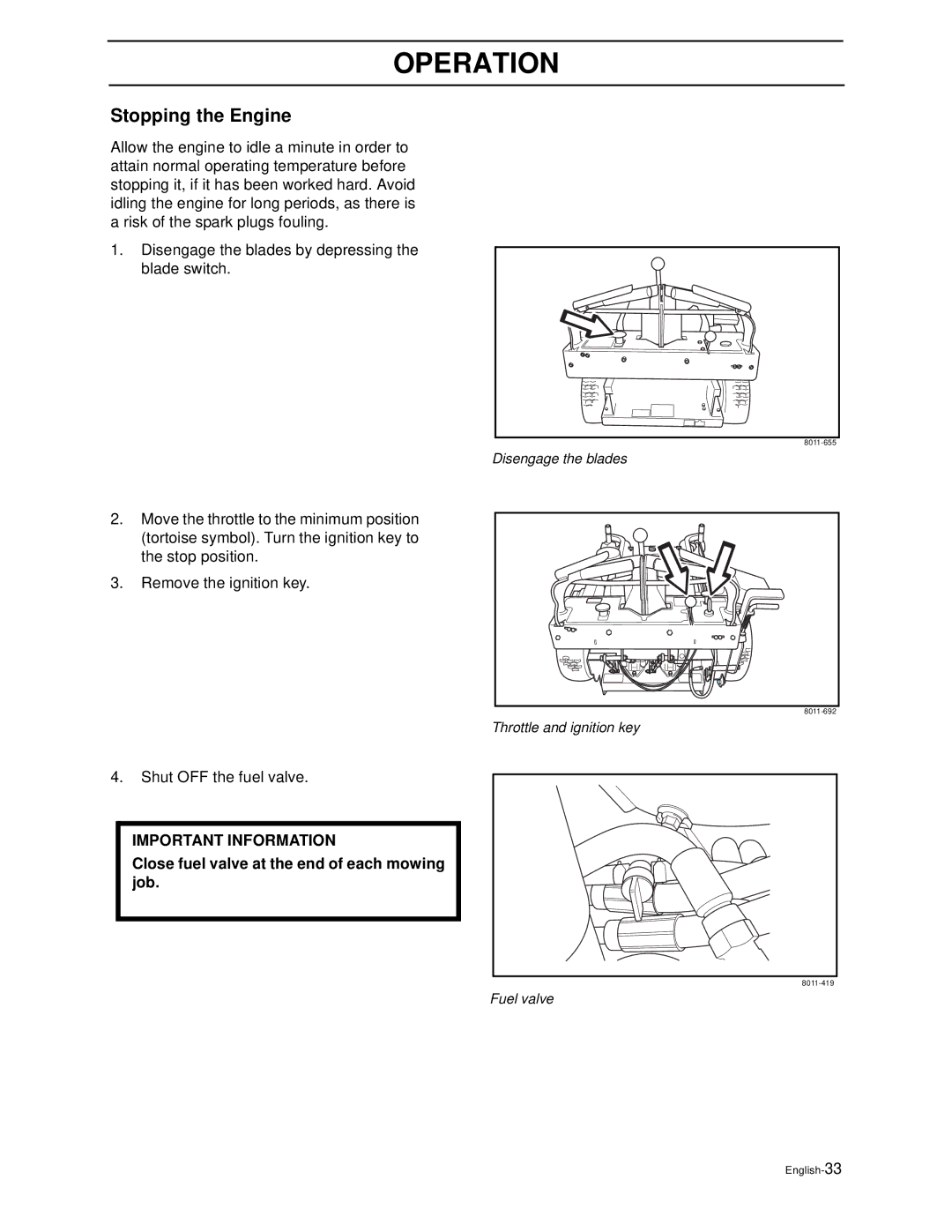 Husqvarna WH4817EFQ2, WH5219EFQ manual Stopping the Engine 