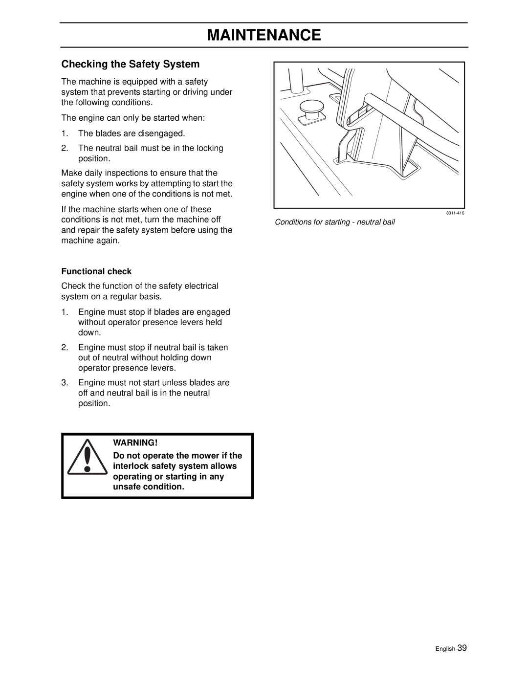 Husqvarna WH4817EFQ2, WH5219EFQ manual Checking the Safety System, Functional check 