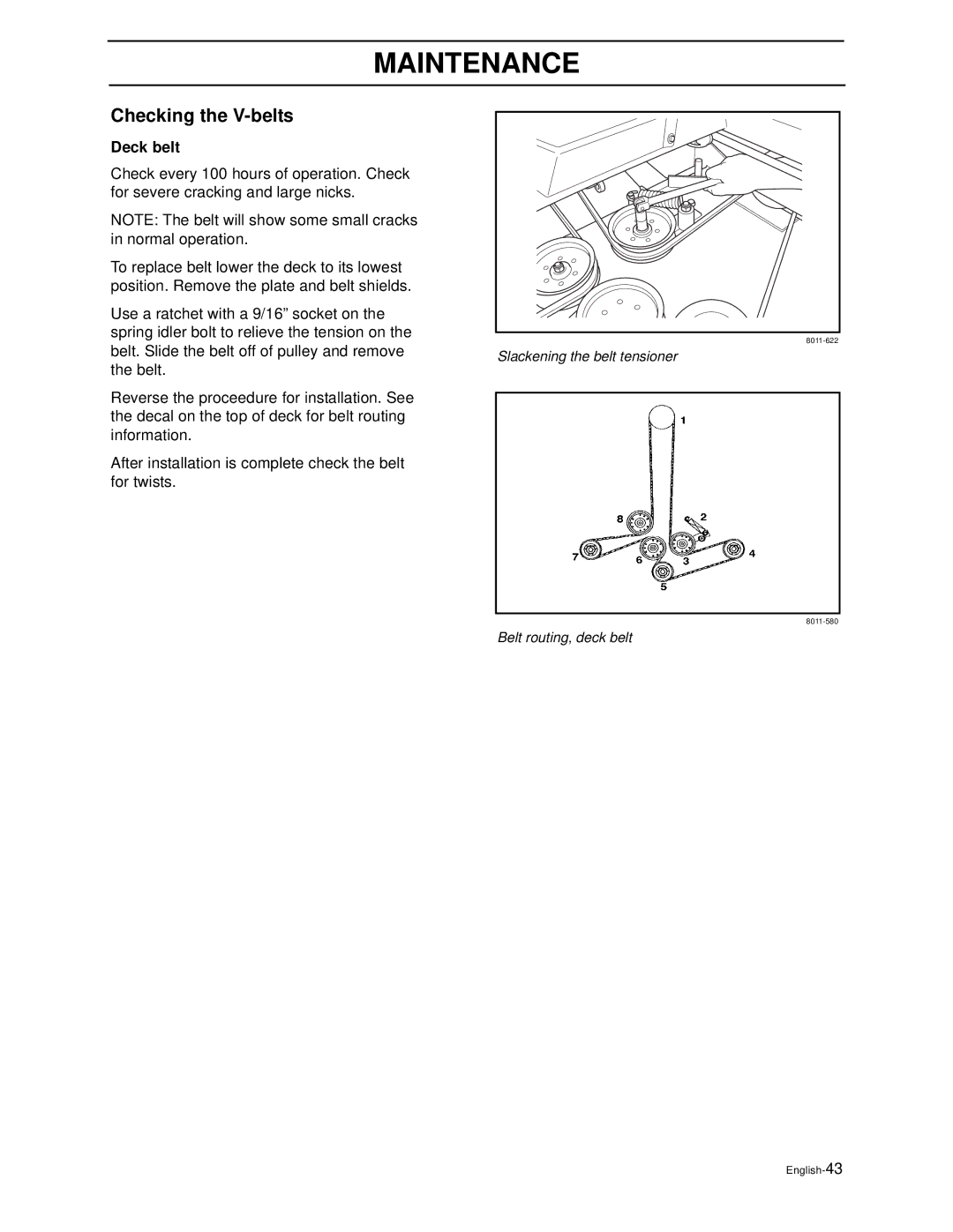 Husqvarna WH4817EFQ2, WH5219EFQ manual Checking the V-belts, Deck belt 