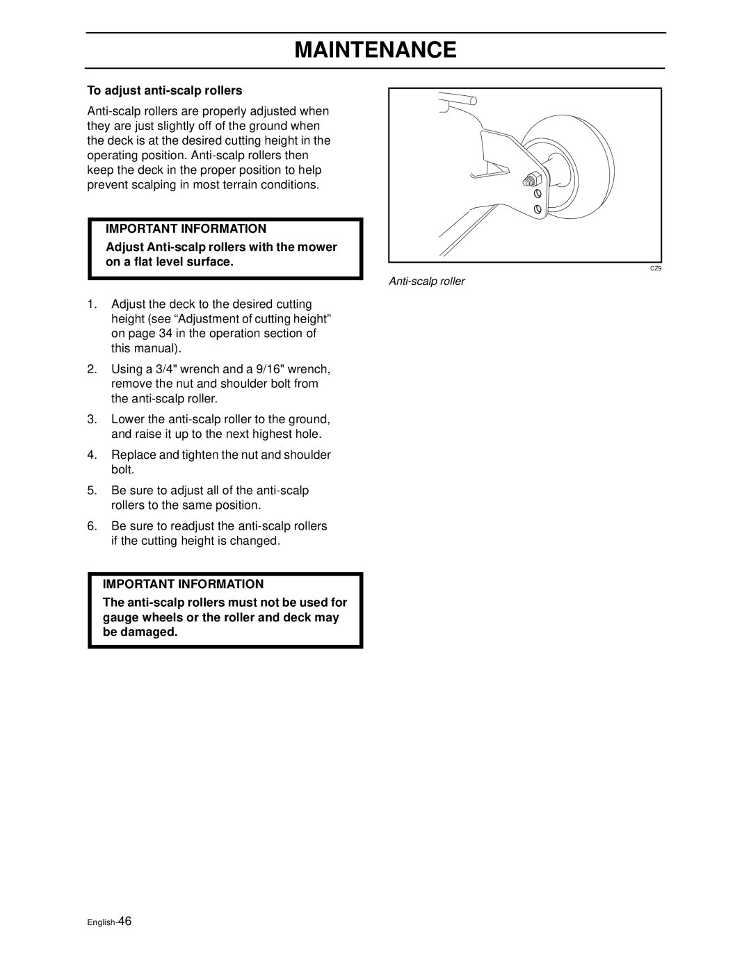 Husqvarna WH4817EFQ2, WH5219EFQ manual To adjust anti-scalp rollers 