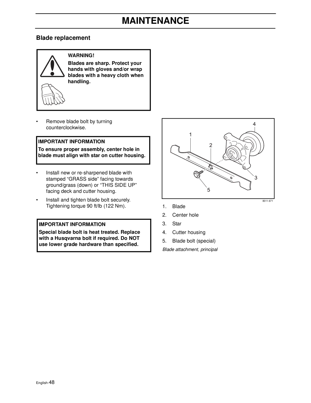 Husqvarna WH4817EFQ2, WH5219EFQ manual Blade replacement 