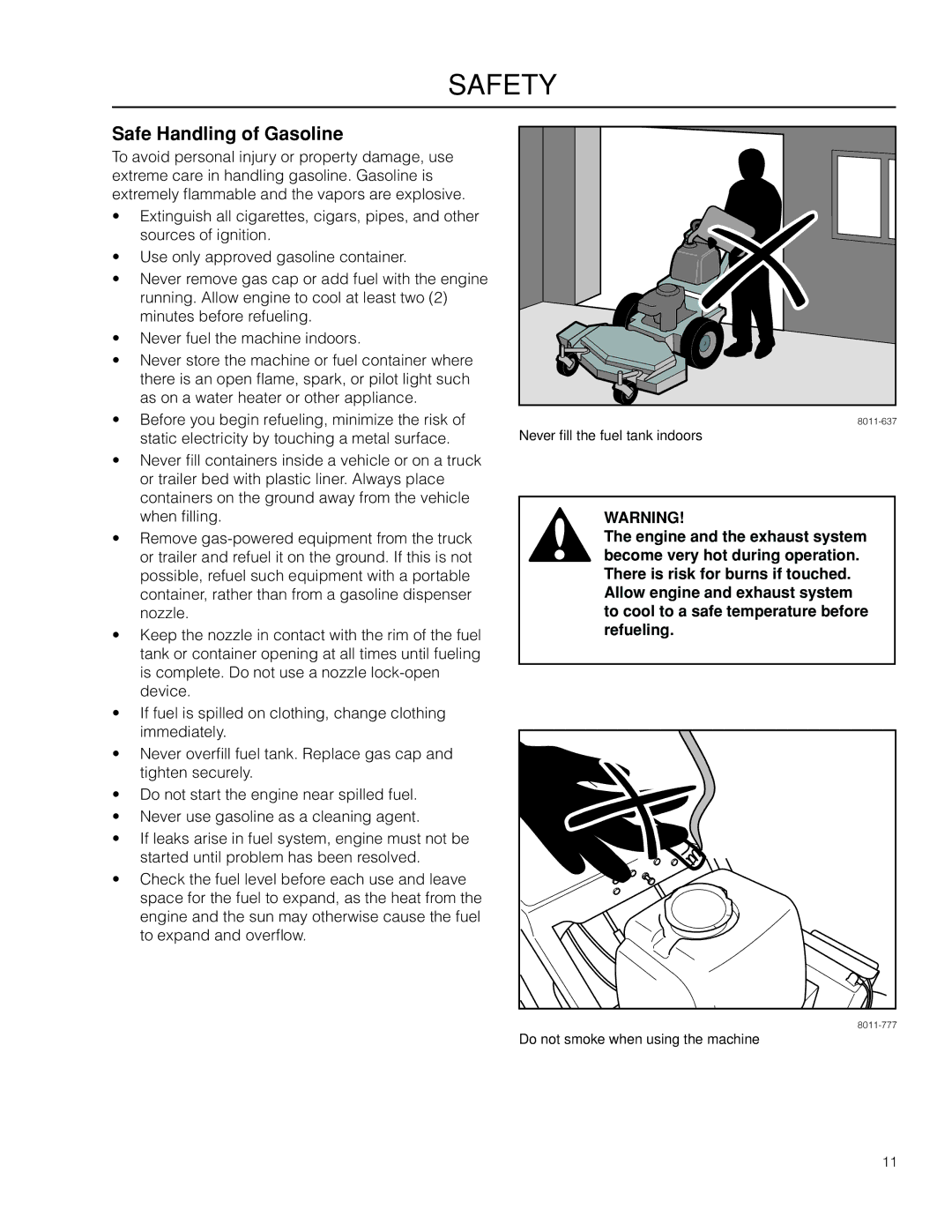 Husqvarna WH3616 / 966638601, WH5218 / 966638603, WH4818 / 966638602 manual Safe Handling of Gasoline 