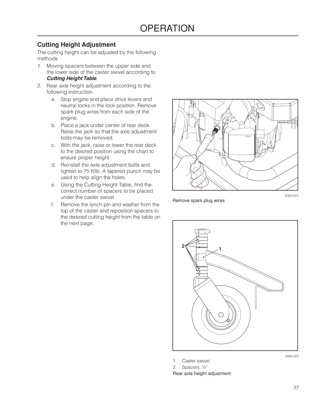 Husqvarna WH5218 / 966638603, WH4818 / 966638602, WH3616 / 966638601 manual Cutting Height Adjustment, Cutting Height Table 