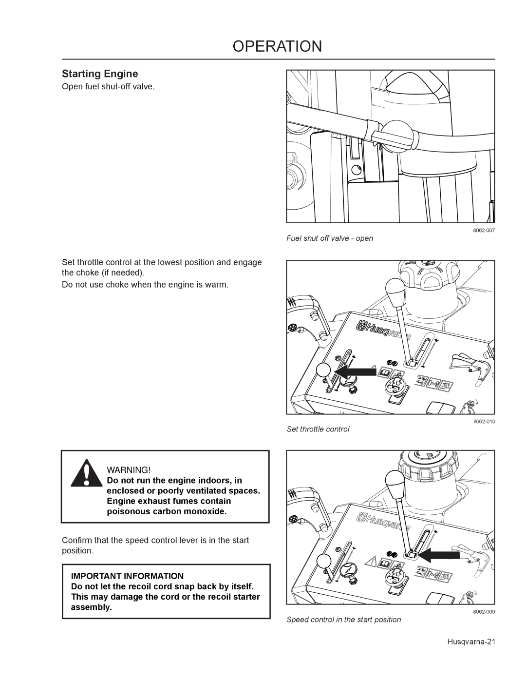 Husqvarna WHF5223 / 966947006, WHF6123 / 966947007 manual Starting Engine 