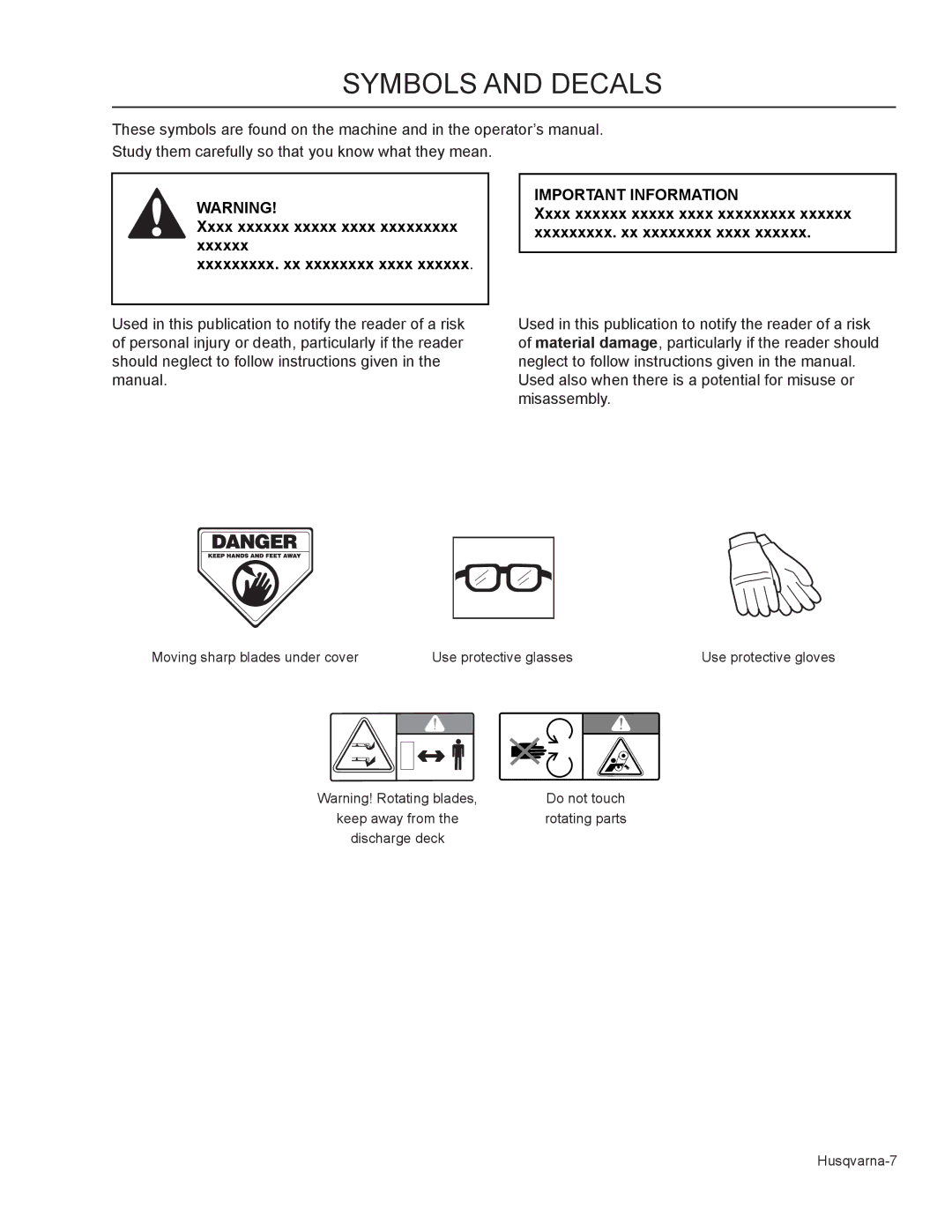 Husqvarna WHF5223 / 966947006, WHF6123 / 966947007 manual Symbols and decals 