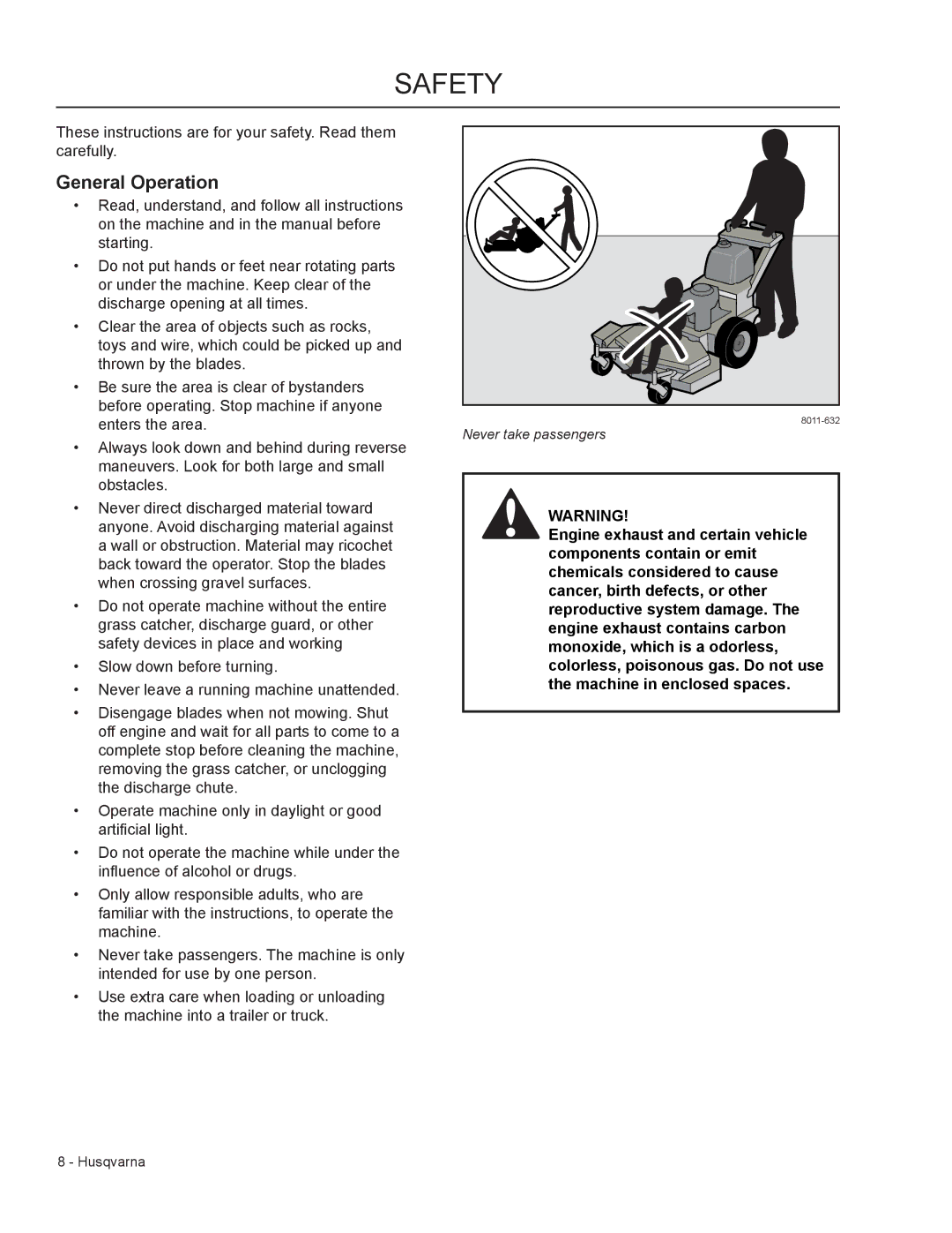 Husqvarna WHF6123 / 966947007, WHF5223 / 966947006 manual Safety, General Operation 