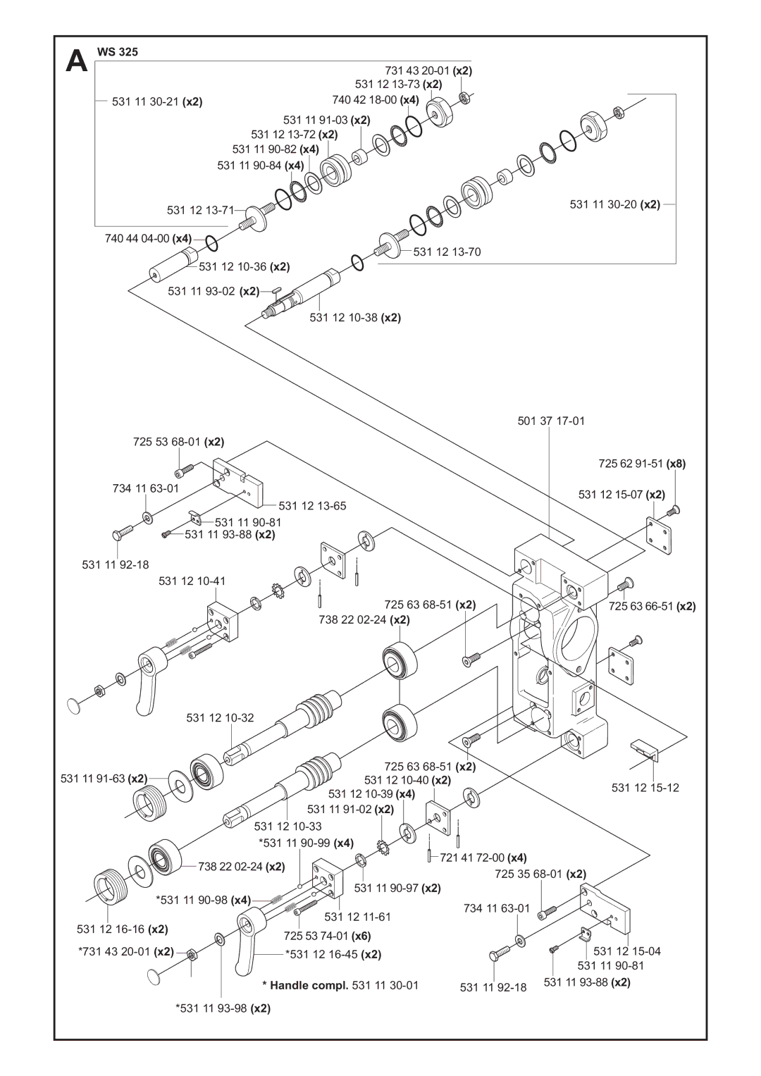 Husqvarna WS 325 manual Handle compl 11 