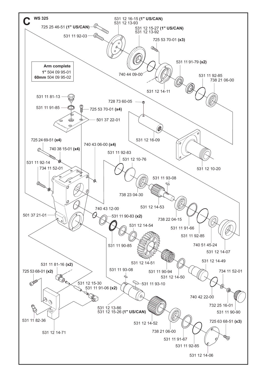 Husqvarna WS 325 manual Arm complete 