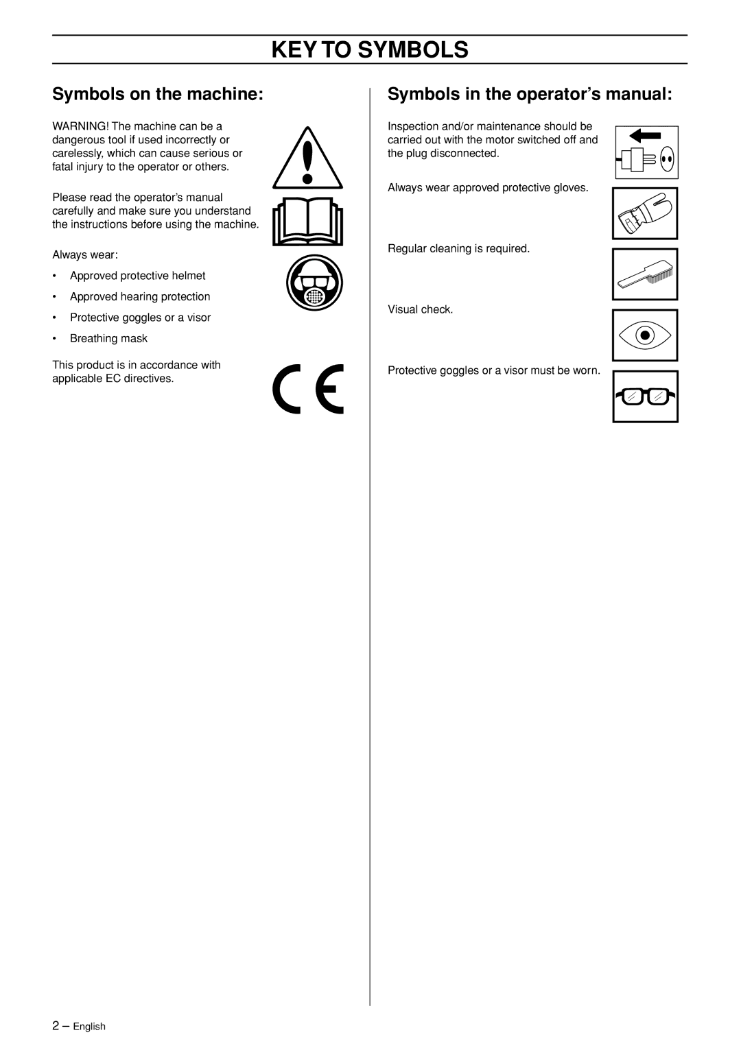 Husqvarna WS 462 manuel dutilisation KEY to Symbols, Symbols on the machine, Symbols in the operator’s manual 