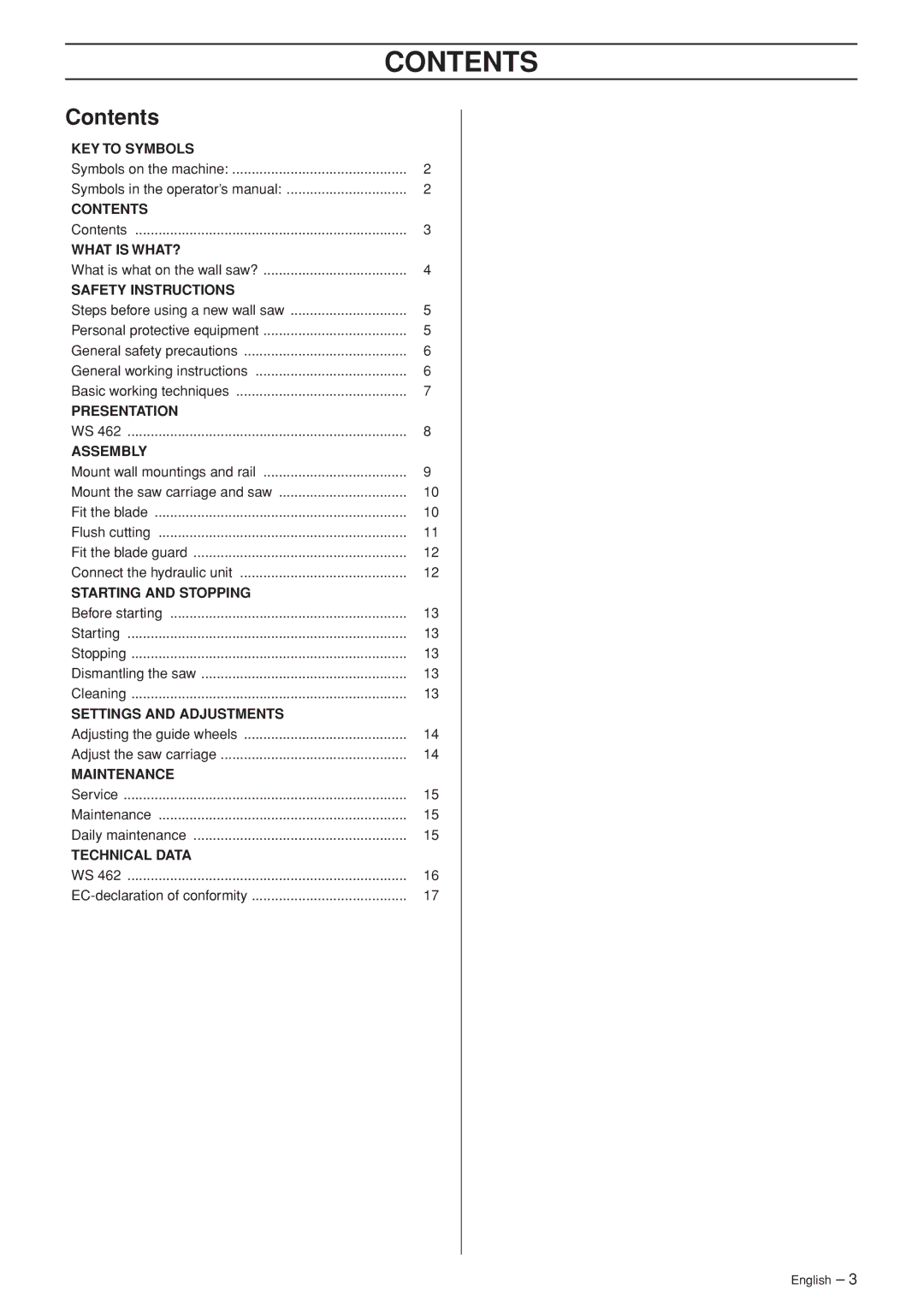 Husqvarna WS 462 manuel dutilisation Contents 