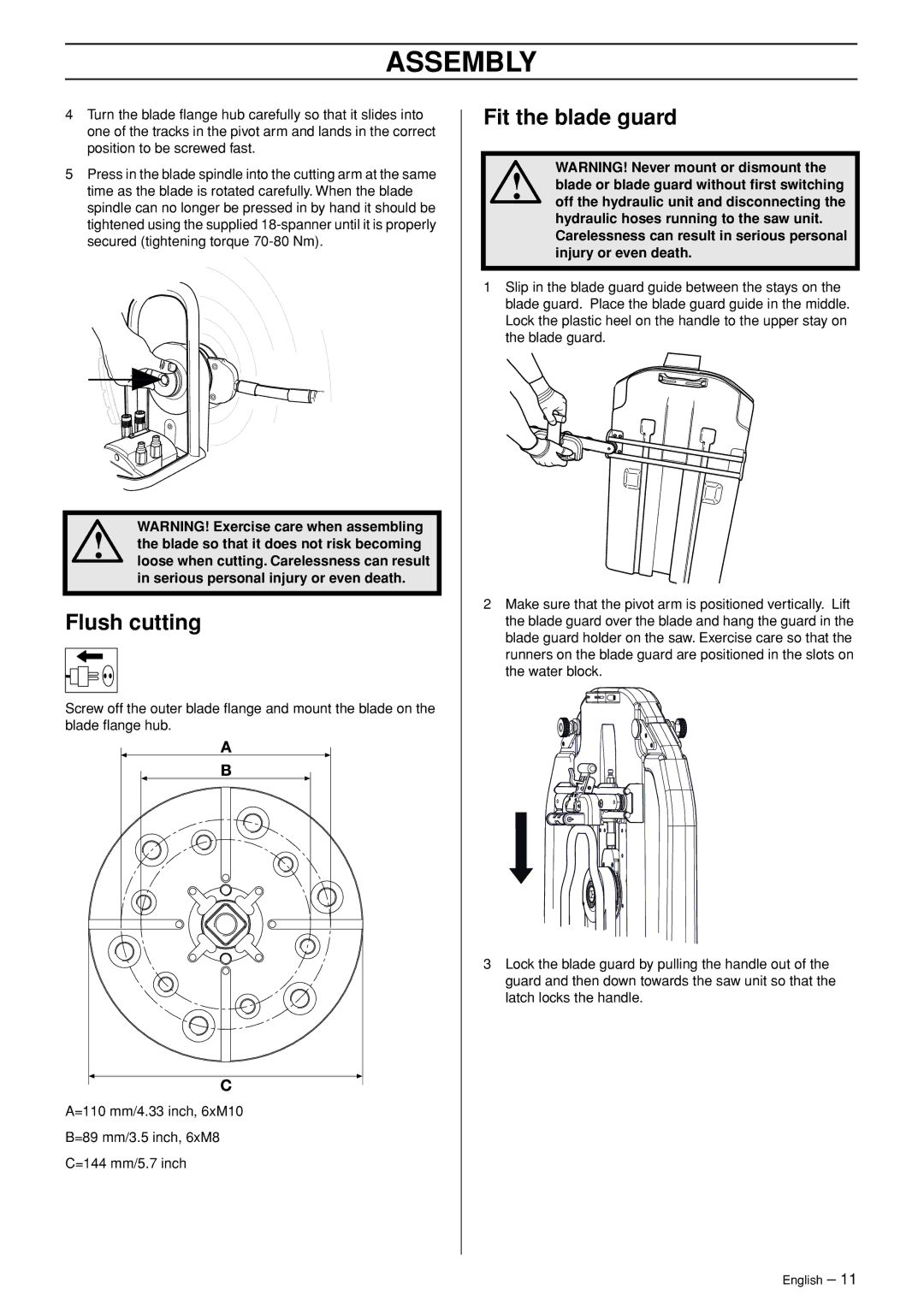 Husqvarna WS 465 manuel dutilisation Flush cutting, Fit the blade guard 