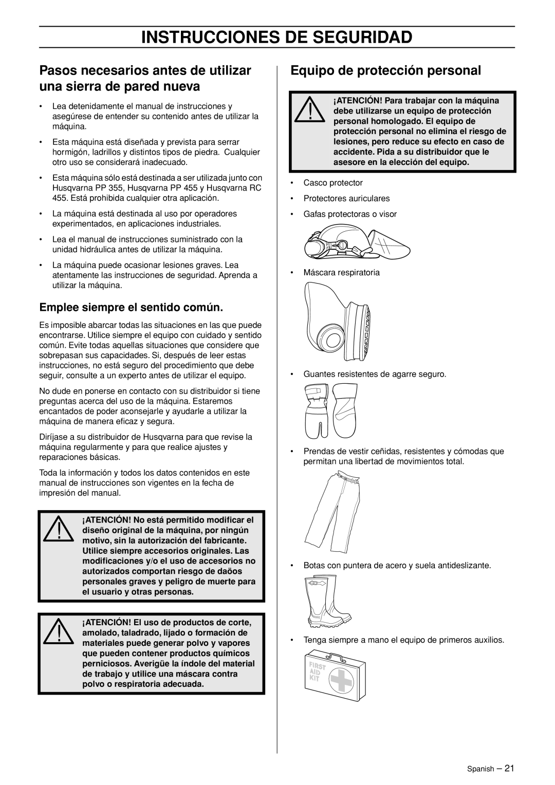 Husqvarna WS 465 Instrucciones DE Seguridad, Equipo de protección personal, Emplee siempre el sentido común 