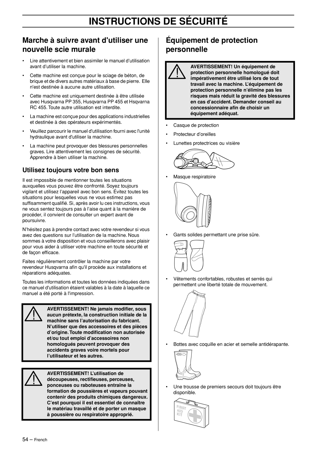 Husqvarna WS 465 manuel dutilisation Instructions DE Sécurité, Marche à suivre avant dutiliser une nouvelle scie murale 