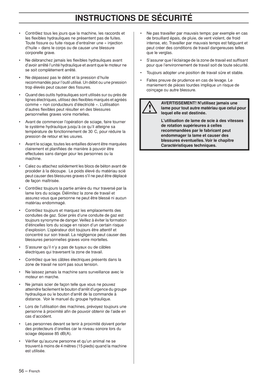 Husqvarna WS 465 manuel dutilisation Instructions DE Sécurité 